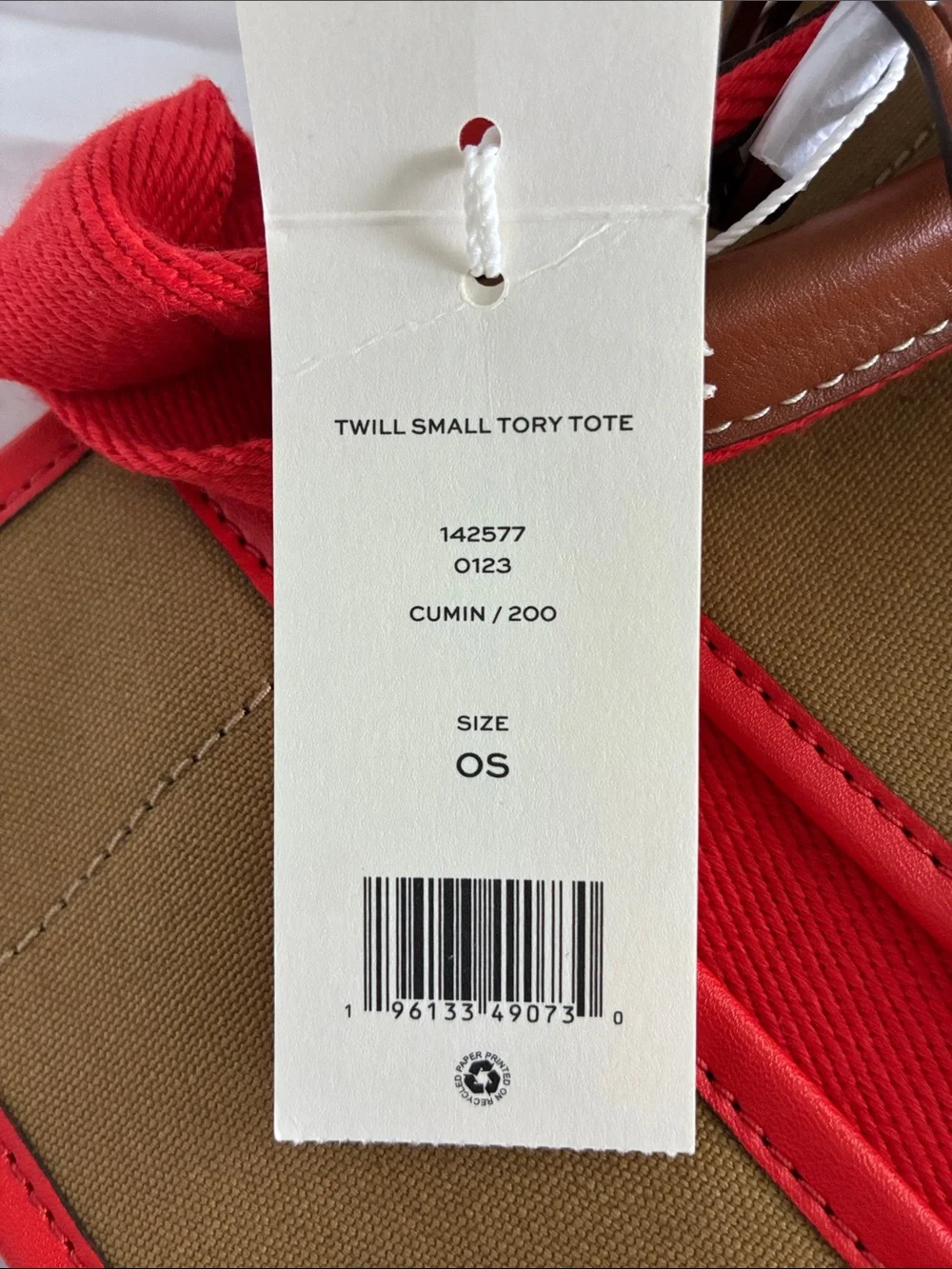 Tori Burch Tote Bag in Olive and Red with Logo Charm